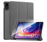 Heioloo Custodia per Redmi pad 2 11" 2025 Cover in Pelle Case, + [1 Pezzi] Vetro Temperato Pellicola Protettiva [Auto Svegliati/Sonno][Supporto Funzione ] [Anti-Scratch] Grigio