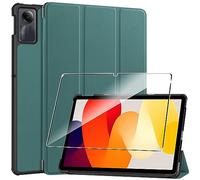 Heioloo Custodia per Redmi Pad SE Cover in Pelle PU Case, + [1 Pezzi] Vetro Temperato Pellicola Protettiva [Auto Svegliati/Sonno] [Ultra Sottile] [Supporto Funzione ] [Anti-Scratch] Verde