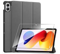 Heioloo Custodia per Xiaomi Redmi Pad 2 Pro 12.1" 2025 Cover in Pelle Case, + [1 Pezzi] Vetro Temperato Pellicola Protettiva [Auto Svegliati/Sonno][Supporto Funzione ] [Anti-Scratch] Grigio