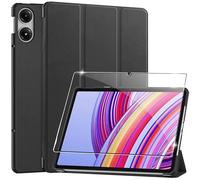 Heioloo Custodia per Xiaomi Redmi Pad Pro 12.1" Cover in Pelle Case, + [1 Pezzi] Vetro Temperato Pellicola Protettiva [Auto Svegliati/Sonno][Supporto Funzione ] [Anti-Scratch] Nero