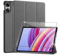 Heioloo Custodia per Xiaomi Redmi Pad Pro 12.1" Cover in Pelle Case, + [1 Pezzi] Vetro Temperato Pellicola Protettiva [Auto Svegliati/Sonno][Supporto Funzione ] [Anti-Scratch] Grigio