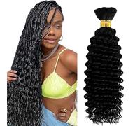 Heiowuio 26 26 Inch Bulk Human Hair For Braiding 1b Natural Black Color Deep Wave Unprocessed Capelli Umani Tissage Brazilianne Real Human Hair 50g/Bundles