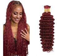 Heiowuio 26 26 Inch Bulk Human Hair For Braiding #99J Burgundy Red Color Deep Wave Unprocessed Capelli Umani Tissage Brazilianne Real Human Hair 50g/Bundles