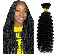 Heiowuio 28 28 Inch Bulk Human Hair For Braiding 1b Natural Black Color Deep Wave Unprocessed Capelli Umani Tissage Brazilianne Real Human Hair 50g/Bundles
