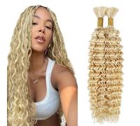 Heiowuio 28 28 Inch Bulk Human Hair For Braiding #613 Lifht Blonde Color Deep Wave Unprocessed Capelli Umani Tissage Brazilianne Real Human Hair 50g/Bundles