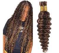 Heiowuio 28 28 Inch Bulk Human Hair For Braiding P430 Highlight Brown Color Deep Wave Unprocessed Capelli Umani Tissage Brazilianne Real Human Hair 50g/Bundles