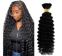 Heiowuio 30 30 Inch Bulk Human Hair For Braiding 1b Natural Black Color Deep Wave Unprocessed Capelli Umani Tissage Brazilianne Real Human Hair 50g/Bundles