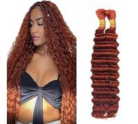Heiowuio 30 30 Inch Bulk Human Hair For Braiding #33 Reddish Brown Color Deep Wave Unprocessed Capelli Umani Tissage Brazilianne Real Human Hair 50g/Bundles