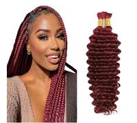Heiowuio 30 30 Inch Bulk Human Hair For Braiding #99J Burgundy Red Color Deep Wave Unprocessed Capelli Umani Tissage Brazilianne Real Human Hair 50g/Bundles