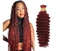 Heiowuio 32 32 Inch Bulk Human Hair For Braiding #99J Burgundy Red Color Deep Wave Unprocessed Capelli Umani Tissage Brazilianne Real Human Hair 50g/Bundles