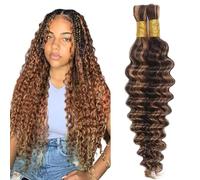 Heiowuio 32 32 Inch Bulk Human Hair For Braiding P430 Highlight Brown Color Deep Wave Unprocessed Capelli Umani Tissage Brazilianne Real Human Hair 50g/Bundles