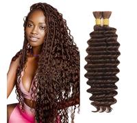 Heiowuio 34 34 Inch Bulk Human Hair For Braiding #4 Chocolate Brown Color Deep Wave Unprocessed Capelli Umani Tissage Brazilianne Real Human Hair 50g/Bundles