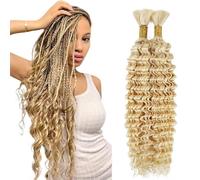 Heiowuio 34 34 Inch Bulk Human Hair For Braiding #613 Lifht Blonde Color Deep Wave Unprocessed Capelli Umani Tissage Brazilianne Real Human Hair 50g/Bundles