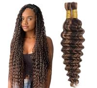 Heiowuio 34 34 Inch Bulk Human Hair For Braiding P430 Highlight Brown Color Deep Wave Unprocessed Capelli Umani Tissage Brazilianne Real Human Hair 50g/Bundles