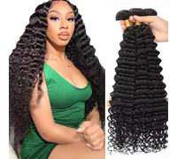 Heiowuio Brazilian Remy Human Hair Bundles Extension 1B Natural Black Color Deep Wave Unprocessed Capelli umani Tissage Brazilianne Real Human Hair 3 Bundles Total 300G 12 12 12 Inch
