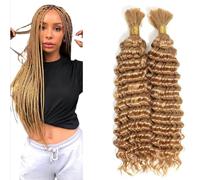 Heiowuio Bulk Human Hair For Braiding #27 Honey Blonde Color Deep Wave Unprocessed Capelli Umani Tissage Brazilianne Real Human Hair 50g/Bundles 16 16 Inch