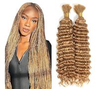 Heiowuio Bulk Human Hair For Braiding #27 Honey Blonde Color Deep Wave Unprocessed Capelli Umani Tissage Brazilianne Real Human Hair 50g/Bundles 14 14 Inch