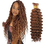 Heiowuio Bulk Human Hair For Braiding #30 Light Brown Color Deep Wave Unprocessed Capelli Umani Tissage Brazilianne Real Human Hair 50g/Bundles 16 16 Inch
