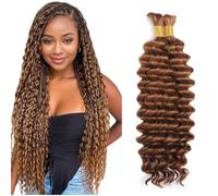 Heiowuio Bulk Human Hair For Braiding #30 Light Brown Color Deep Wave Unprocessed Capelli Umani Tissage Brazilianne Real Human Hair 50g/Bundles 18 18 Inch