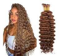 Heiowuio Bulk Human Hair For Braiding #30 Light Brown Color Deep Wave Unprocessed Capelli Umani Tissage Brazilianne Real Human Hair 50g/Bundles 20 20 Inch