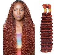 Heiowuio Bulk Human Hair For Braiding #33 Reddish Brown Color Deep Wave Unprocessed Capelli Umani Tissage Brazilianne Real Human Hair 50g/Bundles 16 16 Inch