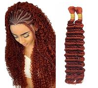 Heiowuio Bulk Human Hair For Braiding #33 Reddish Brown Color Deep Wave Unprocessed Capelli Umani Tissage Brazilianne Real Human Hair 50g/Bundles 12 12 Inch