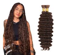 Heiowuio Bulk Human Hair For Braiding #4 Chocolate Brown Color Deep Wave Unprocessed Capelli Umani Tissage Brazilianne Real Human Hair 50g/Bundles 14 14 Inch