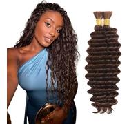 Heiowuio Bulk Human Hair For Braiding #4 Chocolate Brown Color Deep Wave Unprocessed Capelli Umani Tissage Brazilianne Real Human Hair 50g/Bundles 18 18 Inch
