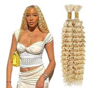 Heiowuio Bulk Human Hair For Braiding #613 Lifht Blonde Color Deep Wave Unprocessed Capelli Umani Tissage Brazilianne Real Human Hair 50g/Bundles 12 12 Inch