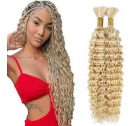 Heiowuio Bulk Human Hair For Braiding #613 Lifht Blonde Color Deep Wave Unprocessed Capelli Umani Tissage Brazilianne Real Human Hair 50g/Bundles 14 14 Inch