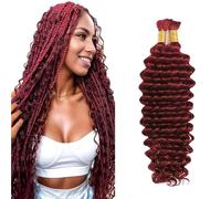Heiowuio Bulk Human Hair For Braiding #99J Burgundy Red Color Deep Wave Unprocessed Capelli Umani Tissage Brazilianne Real Human Hair 50g/Bundles 24 24 Inch