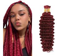 Heiowuio Bulk Human Hair For Braiding #99J Burgundy Red Color Deep Wave Unprocessed Capelli Umani Tissage Brazilianne Real Human Hair 50g/Bundles 20 20 Inch