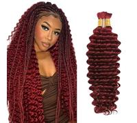 Heiowuio Bulk Human Hair For Braiding #99J Burgundy Red Color Deep Wave Unprocessed Capelli Umani Tissage Brazilianne Real Human Hair 50g/Bundles 12 12 Inch