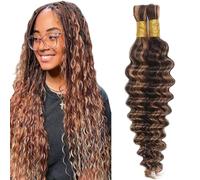 Heiowuio Bulk Human Hair For Braiding P430 Highlight Brown Color Deep Wave Unprocessed Capelli Umani Tissage Brazilianne Real Human Hair 50g/Bundles 12 12 Inch