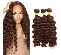 HeioWuio Human Hair Bundles Extension Capelli Veri Deep Wave Hair #4 Chocolate Brown Bundles Human Hair Extensions Double Weft for Women Minimal Smell for Women 3 Bundles 16 18 20 Pollici