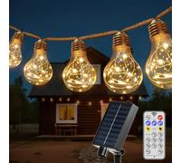 HeiPard Catena di luci solari per esterni, 7,5 m, 16 lampadine, A60 LED, vintage, USB, 8 modalità, IP45, impermeabile per esterni, bianco caldo, decorazione per esterni, per giardino, balcone