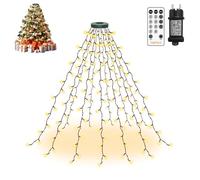 HeiPard luci Albero di Natale con anello 1.5M 180LED 12 Rami Catene Luminose Esterno Interno 8 Modalità Timer Impermeabile per 90-150cm albero di Natale, Bianco Caldo