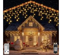 HeiPard Luci Natale Esterno Cascata, 8.25m 264 LED Tenda Luminosa, Luci Natalizie da Esterno Prolungabile con Telecomando 8 Modalità Timer Impermeabile per Balcone, Tetto, Giardino - Bianco Caldo