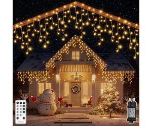 HeiPard Luci Natale Esterno Cascata, 8.25m 264 LED Tenda Luminosa, Luci Natalizie da Esterno Prolungabile con Telecomando 8 Modalità Timer Impermeabile per Balcone, Tetto, Giardino - Bianco Caldo