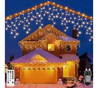 HeiPard Luci Natale Esterno Cascata, Tenda Luminosa 12.15m con 486 LED Luce Calda, Luci Natalizie da Esterno con Telecomando, Timer, IP44 per Balcone, Tetto, Giardino - Bianco Caldo