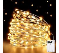 HeiPard Lucine Led Decorative a Batteria, 10m 100LED Rame Filo Luci Natale Impermeabile, Lucine Decorative per Interno e Esterni, Casa, Feste, Matrimonio (1 Pezzi, Bianco caldo)
