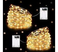 HeiPard Lucine Led Decorative a Batteria, 10m 100LED Rame Filo Luci Natale Impermeabile, Lucine Decorative per Interno e Esterni, Casa, Feste, Matrimonio (2 Pezzi, Bianco caldo)