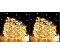HeiPard Lucine Led Decorative a Batteria, 10m 100LED Rame Filo Luci Natale Impermeabile, Lucine Decorative per Interno e Esterni, Casa, Feste, Matrimonio (1 Pezzi, Bianco caldo) (Confezione da 2)