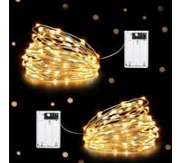 HeiPard Lucine Led Decorative a Batteria, 5m 50LED Rame Filo Luci Natale Impermeabile, Lucine Decorative per Interno e Esterni, Casa, Feste, Matrimonio (2 Pezzi, Bianco caldo)