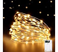 HeiPard Lucine Led Decorative a Batteria, 5m 50LED Rame Filo Luci Natale Impermeabile, Lucine Decorative per Interno e Esterni, Casa, Feste, Matrimonio (1 Pezzi, Bianco caldo)