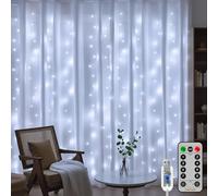 HeiPard Tenda Luminosa Natale Interno 3mx3m, 300 LED Luci Natale con 8 Modalità, Dimmer Impermeabile USB Luci Tenda Esterno Cascata per Camera da Letto, Giardino, Festa, Matrimonio(Bianco Freddo)