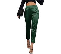 heipeiwa Pantaloni da donna in raso casual plissettati, pull on, pantaloni a vita alta, larghi sul davanti, pantaloni affusolati