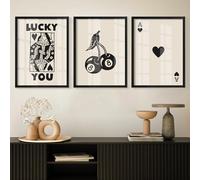 Heiple Set di 3 poster da parete con cornice a tema poker Lucky You, stampa retrò alla moda, decorazione da parete per la casa rustica vintage (nero, 30,5 x 40,6 cm)