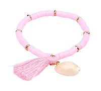 Heishi - Bracciale da surfista, con nappa in vinile, perline e perline polimeriche, per l'amicizia estiva e Cernit, colore: Colore: rosa.. CZO15L03LVM2460P0ZGY8X