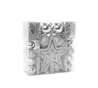 HEITMANN DECO - Addobbi per albero di Natale, colore argento, 45 pezzi, con puntale, palline, catene di perle e ghirlande, in plastica
